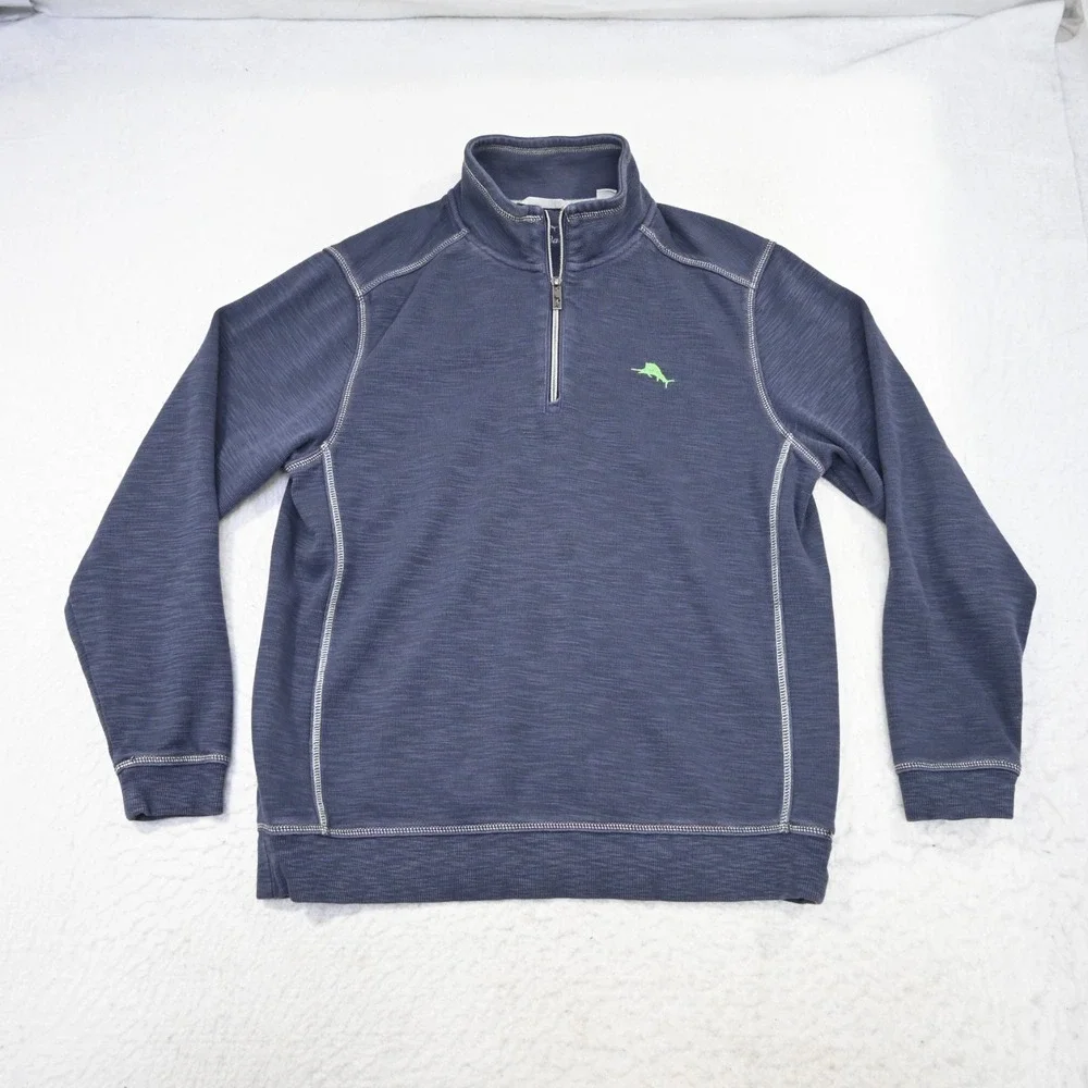 Tommy Bahama Marlin 1/4 Zip Jacket Blue Pima Long Sleeve‎ Mens Size Medium